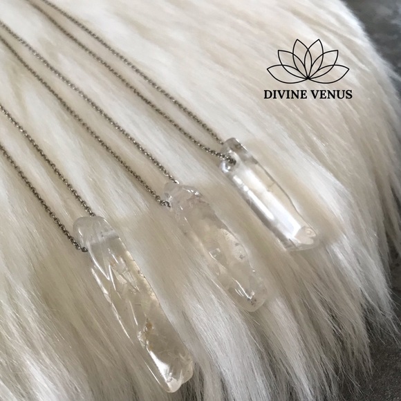 Clear Quartz Stainless Steel Necklace - Large - Picture 3 of 8